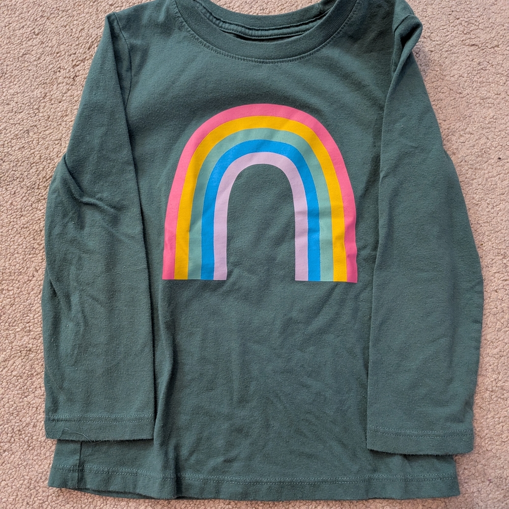 Cat & Jack Dark Green Long-Sleeve Tee with Rainbow Graphic